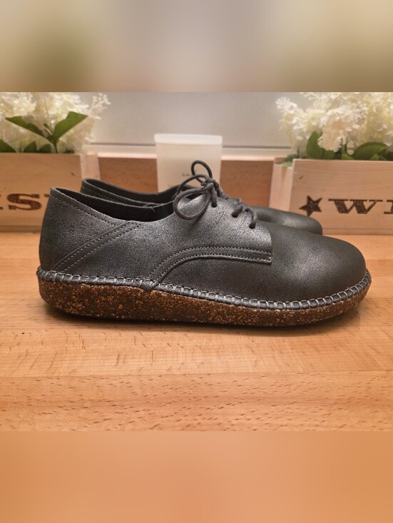Birkenstock Shoes - Birkenstock Gary Lace-up Shoes Metallic Silver Leather Womens Size 40